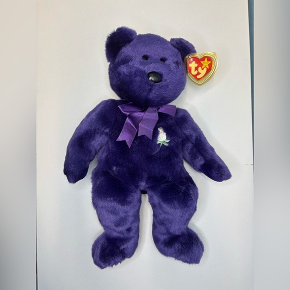 Rare Ty Beanie Original Buddy Baby 1998 Princess Diana Plush Bear 14” White Rose - Picture 1 of 4
